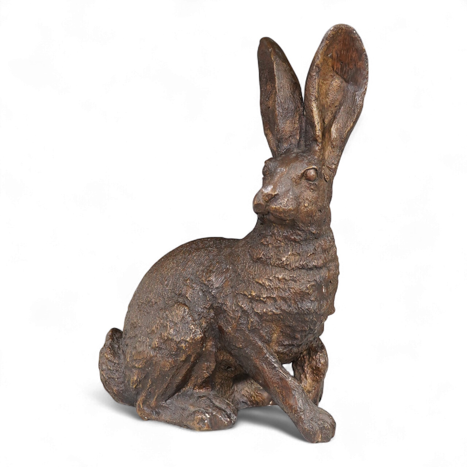A patinated bronze figure of a hare, unsigned, 33.5cm high